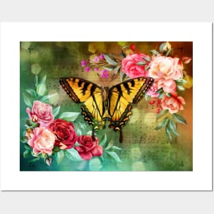 Butterfly garden floral design Posters and Art